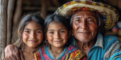 Smiling elders and children share moments together in a warm cultural setting in the Andes photo