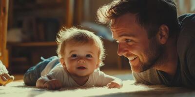 Father and baby enjoying quality time together on a sunny afternoon indoors photo