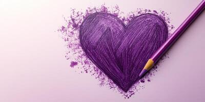 Colorful heart drawing created with a purple pencil on white paper showing artistic expression and creativity photo