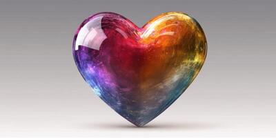 Colorful heart sculpture reflecting light with vibrant hues in a minimalist setting photo