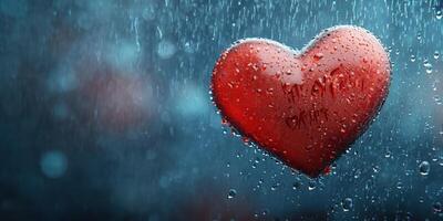 Heart-shaped decoration with raindrops captures the essence of love and longing in a romantic atmosphere photo