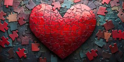 Heart-shaped puzzle pieces arranged beautifully on a textured surface creating a warm and inviting atmosphere photo