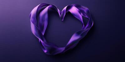 Purple ribbon arranged in a heart shape on a dark background creates a romantic and creative display for various occasions photo