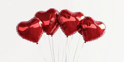 Heart-shaped balloons in shiny red floating together for a festive celebration or romantic occasion photo