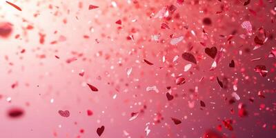 Confetti of red hearts fills the air in a romantic celebration during Valentine's Day festivities photo