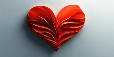 Red paper heart sculpture created with intricate layers displayed against a soft blue background photo