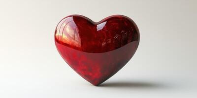 Decorative red heart sculpture with glossy finish reflecting ambient light in a minimalist setting photo