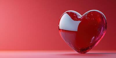 Beautiful glass heart shape decoration on a vibrant red background showcasing elegance and craftsmanship photo