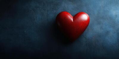 Bright red heart symbol on a dark textured background conveying love and affection photo