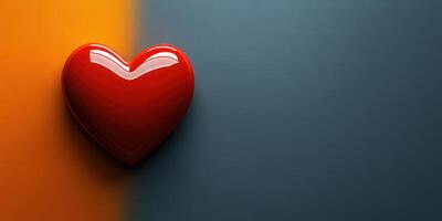 Stunning red heart design against contrasting orange and blue background creating a visually striking effect photo