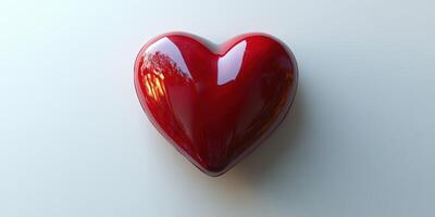 Shiny red heart sculpture resting on a light surface reflecting natural light photo