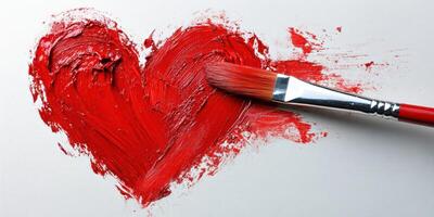 Heart painted in vibrant red using a brush on a blank canvas during an expressive art session photo