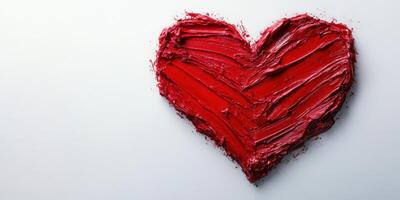 Heart shape made with vibrant red paint on a smooth white surface, showcasing an artistic expression of love and creativity photo