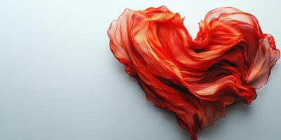 Vibrant red silk fabric shaped like a heart on a soft gray background creates a striking visual of love and passion photo