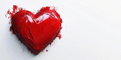Bright red heart sculpture with textured surface against a white background showcasing artistic creativity photo