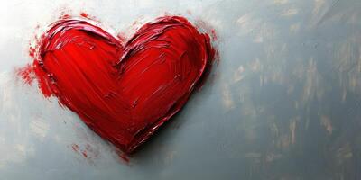 Heart painted in vibrant red on a textured gray background showcasing creativity and emotion photo