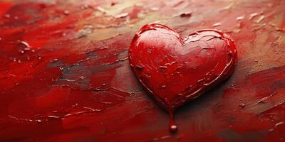 Vibrant red heart art with textured paint on a colorful background showcasing love and emotion photo