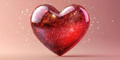 Shiny red heart with glittering effects against a soft pink background creates a romantic and festive atmosphere photo