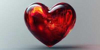 Heart-shaped object in vivid red color reflecting light against a neutral background showcasing elegance and artistry photo