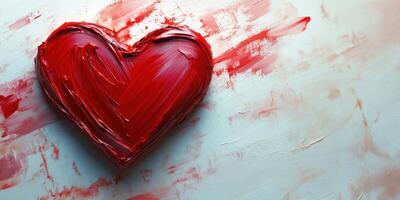 Vibrant red heart painted on a textured surface with brush strokes during an artistic session photo