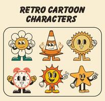30s retro cartoon character set with a cute and colorful design. Perfect for stickers, icons, posters, and vintage illustrations vector