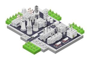 An illustration of a factory with a lot of smoke stacks vector