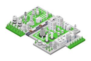 An illustration of a city with a green tree vector