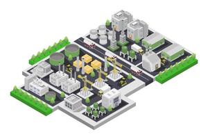 Isometric industrial city with factories, factories and trees vector
