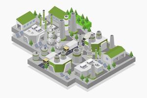 An isometric illustration of a factory vector