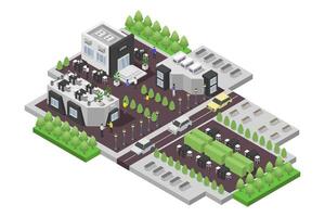 Isometric city with parking lot and trees vector