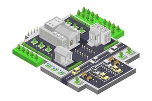 Isometric city with buildings and trees vector