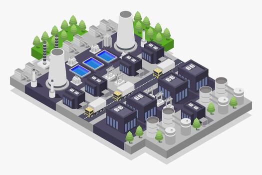 An illustration of a factory with a large building vector