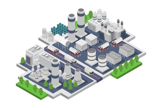 An illustration of a factory with a large tower vector