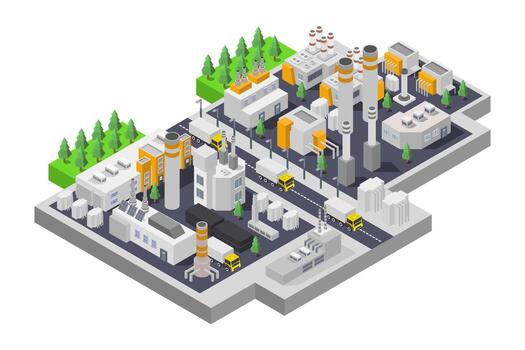 An illustration of a factory with a large building vector