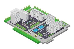 Isometric city with trees and buildings vector
