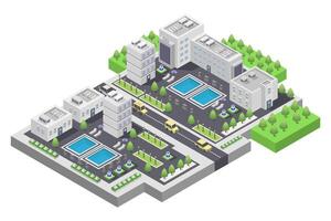 Isometric cityscape with buildings and trees vector