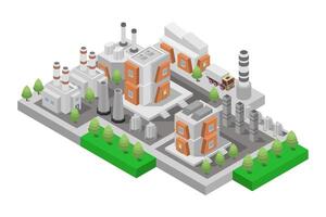 An isometric illustration of a factory vector