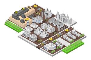 Isometric city with industrial buildings and factories vector