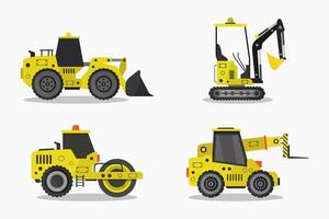 A set of construction vehicles, including a bulldozer, excavator and a bulldozer vector