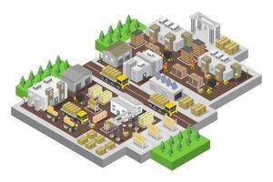 Isometric illustration of warehouse and factory vector