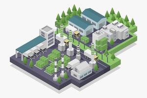 An illustration of a factory with trees and buildings vector
