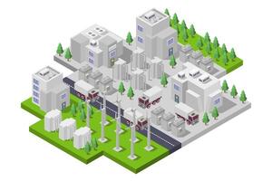 Isometric city with skyscrapers and trees vector