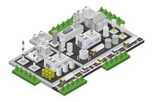 An illustration of a factory with a train and a train track vector