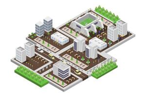 Isometric city with buildings and trees vector