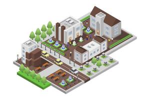 Isometric city with buildings and trees vector