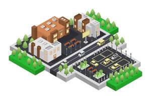 Isometric city with buildings and trees vector