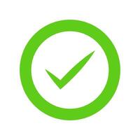 A green check mark in a circle on a white background vector