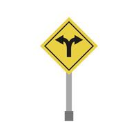 A yellow sign with two arrows pointing in opposite directions vector