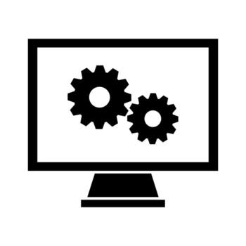 un computadora monitor con engranajes en eso vector