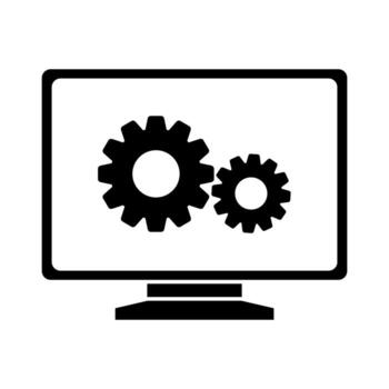 un computadora monitor con engranajes en eso vector